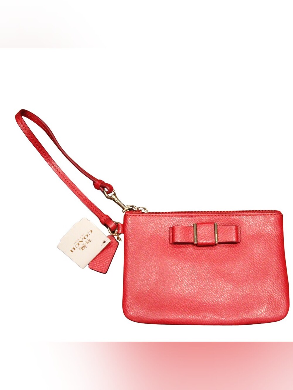 Coach Red Leather Wristlet Crossbody with Bow Accent